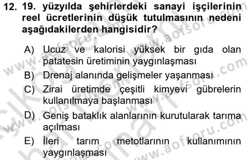 İktisat Tarihi Dersi 2016 - 2017 Yılı (Final) Dönem Sonu Sınav Soruları 12. Soru