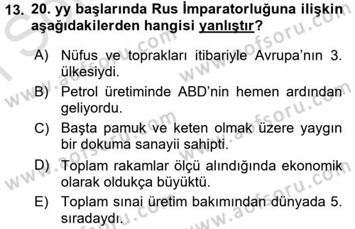 İktisat Tarihi Dersi 2016 - 2017 Yılı (Final) Dönem Sonu Sınav Soruları 13. Soru
