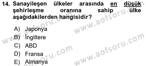 İktisat Tarihi Dersi 2016 - 2017 Yılı (Final) Dönem Sonu Sınav Soruları 14. Soru