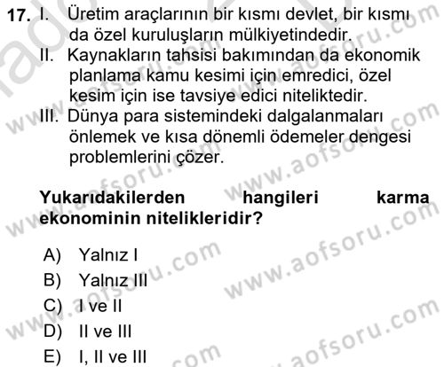 İktisat Tarihi Dersi 2016 - 2017 Yılı (Final) Dönem Sonu Sınav Soruları 17. Soru