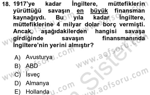 İktisat Tarihi Dersi 2016 - 2017 Yılı (Final) Dönem Sonu Sınav Soruları 18. Soru