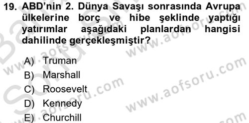 İktisat Tarihi Dersi 2016 - 2017 Yılı (Final) Dönem Sonu Sınav Soruları 19. Soru