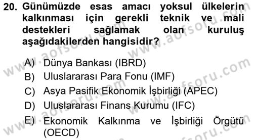 İktisat Tarihi Dersi 2016 - 2017 Yılı (Final) Dönem Sonu Sınav Soruları 20. Soru