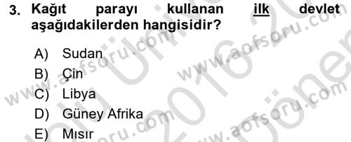 İktisat Tarihi Dersi 2016 - 2017 Yılı (Final) Dönem Sonu Sınav Soruları 3. Soru