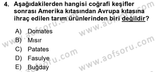 İktisat Tarihi Dersi 2016 - 2017 Yılı (Final) Dönem Sonu Sınav Soruları 4. Soru