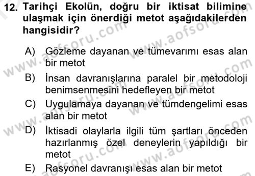 İktisat Tarihi Dersi 2017 - 2018 Yılı 3 Ders Sınav Soruları 12. Soru