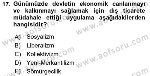 İktisat Tarihi Dersi 2017 - 2018 Yılı 3 Ders Sınav Soruları 17. Soru