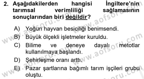 İktisat Tarihi Dersi 2017 - 2018 Yılı 3 Ders Sınav Soruları 2. Soru