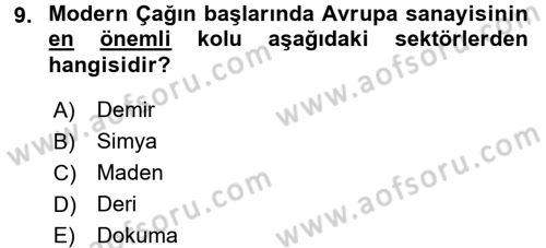 İktisat Tarihi Dersi 2017 - 2018 Yılı 3 Ders Sınav Soruları 9. Soru