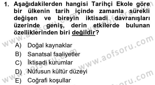 İktisat Tarihi Dersi 2017 - 2018 Yılı (Vize) Ara Sınav Soruları 1. Soru