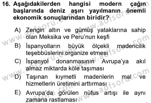 İktisat Tarihi Dersi 2017 - 2018 Yılı (Vize) Ara Sınav Soruları 16. Soru