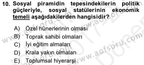 İktisat Tarihi Dersi 2017 - 2018 Yılı (Final) Dönem Sonu Sınav Soruları 10. Soru