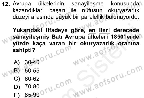 İktisat Tarihi Dersi 2017 - 2018 Yılı (Final) Dönem Sonu Sınav Soruları 12. Soru