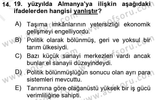 İktisat Tarihi Dersi 2017 - 2018 Yılı (Final) Dönem Sonu Sınav Soruları 14. Soru