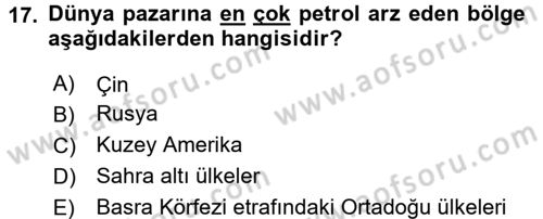 İktisat Tarihi Dersi 2017 - 2018 Yılı (Final) Dönem Sonu Sınav Soruları 17. Soru
