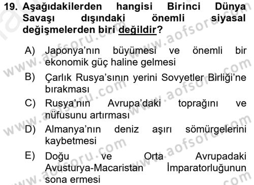 İktisat Tarihi Dersi 2017 - 2018 Yılı (Final) Dönem Sonu Sınav Soruları 19. Soru