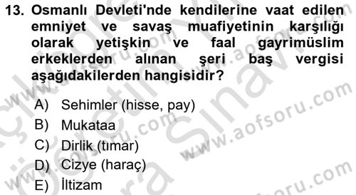 İktisat Tarihi Dersi 2024 - 2025 Yılı (Vize) Ara Sınav Soruları 13. Soru