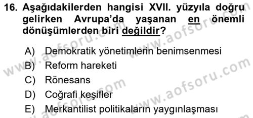İktisat Tarihi Dersi 2024 - 2025 Yılı (Vize) Ara Sınav Soruları 16. Soru