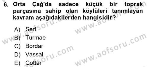 İktisat Tarihi Dersi 2024 - 2025 Yılı (Vize) Ara Sınav Soruları 6. Soru