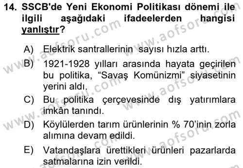 İktisat Tarihi Dersi 2024 - 2025 Yılı (Final) Dönem Sonu Sınav Soruları 14. Soru