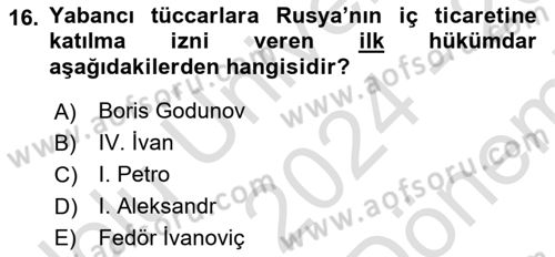 İktisat Tarihi Dersi 2024 - 2025 Yılı (Final) Dönem Sonu Sınav Soruları 16. Soru