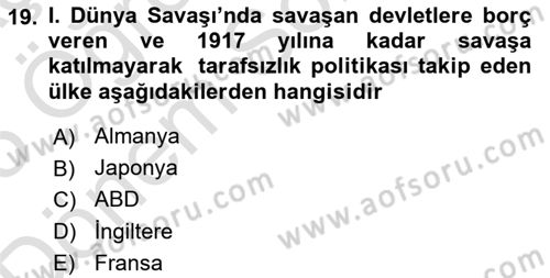 İktisat Tarihi Dersi 2024 - 2025 Yılı (Final) Dönem Sonu Sınav Soruları 19. Soru