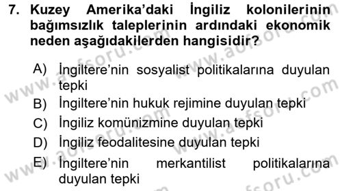 İktisat Tarihi Dersi 2024 - 2025 Yılı (Final) Dönem Sonu Sınav Soruları 7. Soru