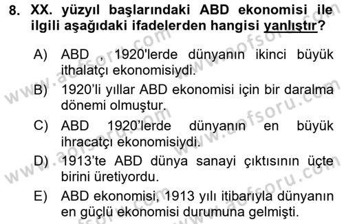 İktisat Tarihi Dersi 2024 - 2025 Yılı (Final) Dönem Sonu Sınav Soruları 8. Soru