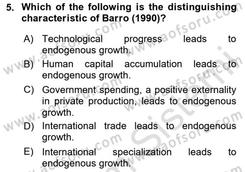 Economic Growth And Development Dersi 2024 - 2025 Yılı (Vize) Ara Sınav Soruları 5. Soru