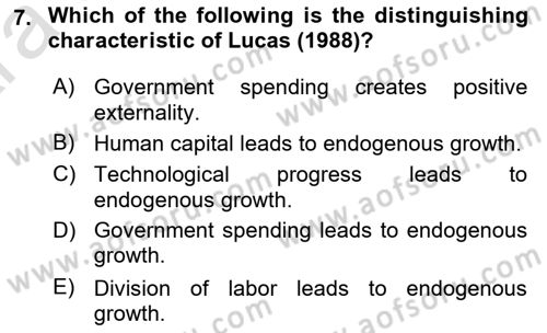 Economic Growth And Development Dersi 2024 - 2025 Yılı (Vize) Ara Sınav Soruları 7. Soru
