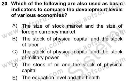 Economic Growth And Development Dersi 2025 - 2026 Yılı (Vize) Ara Sınav Soruları 20. Soru