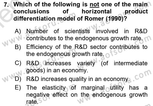 Economic Growth And Development Dersi 2025 - 2026 Yılı (Vize) Ara Sınav Soruları 7. Soru