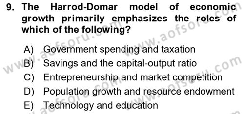 Economic Growth And Development Dersi 2025 - 2026 Yılı (Vize) Ara Sınav Soruları 9. Soru