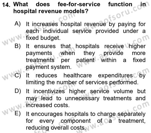 Health Economics Dersi 2024 - 2025 Yılı (Vize) Ara Sınav Soruları 14. Soru