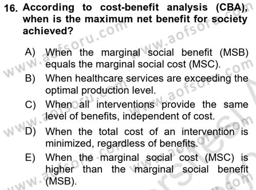 Health Economics Dersi 2024 - 2025 Yılı (Vize) Ara Sınav Soruları 16. Soru