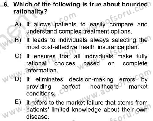 Health Economics Dersi 2024 - 2025 Yılı (Vize) Ara Sınav Soruları 6. Soru