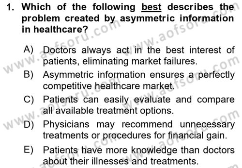 Health Economics Dersi 2024 - 2025 Yılı (Final) Dönem Sonu Sınav Soruları 1. Soru