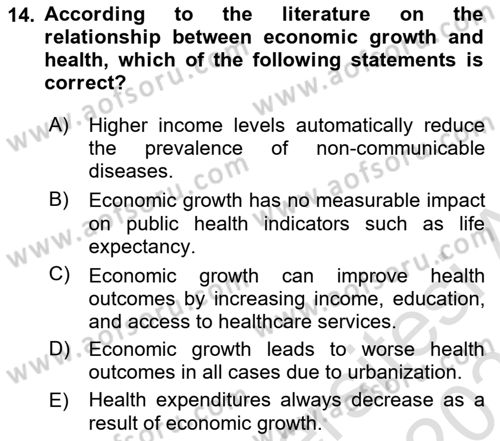 Health Economics Dersi 2024 - 2025 Yılı (Final) Dönem Sonu Sınav Soruları 14. Soru