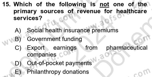 Health Economics Dersi 2024 - 2025 Yılı (Final) Dönem Sonu Sınav Soruları 15. Soru