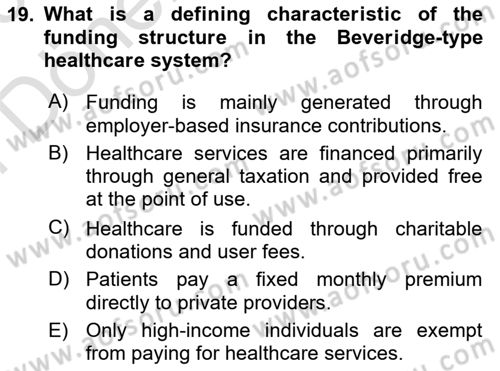 Health Economics Dersi 2024 - 2025 Yılı (Final) Dönem Sonu Sınav Soruları 19. Soru