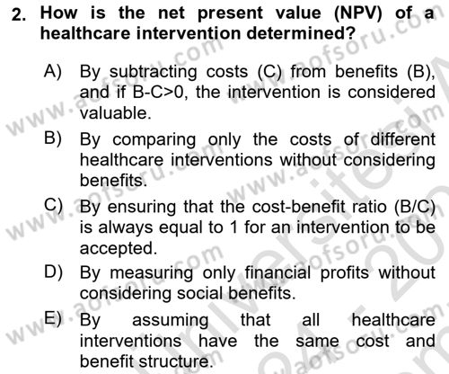 Health Economics Dersi 2024 - 2025 Yılı (Final) Dönem Sonu Sınav Soruları 2. Soru