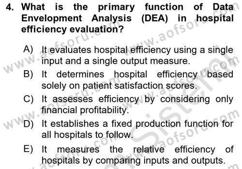 Health Economics Dersi 2024 - 2025 Yılı (Final) Dönem Sonu Sınav Soruları 4. Soru