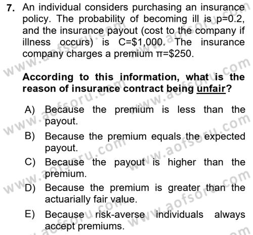 Health Economics Dersi 2024 - 2025 Yılı (Final) Dönem Sonu Sınav Soruları 7. Soru