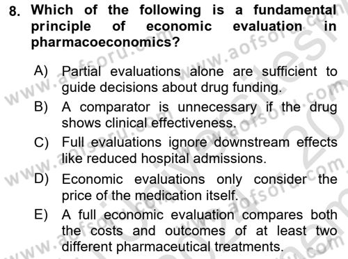 Health Economics Dersi 2024 - 2025 Yılı (Final) Dönem Sonu Sınav Soruları 8. Soru