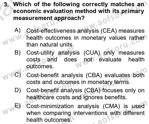 Health Economics Dersi 2024 - 2025 Yılı Yaz Okulu Sınav Soruları 3. Soru