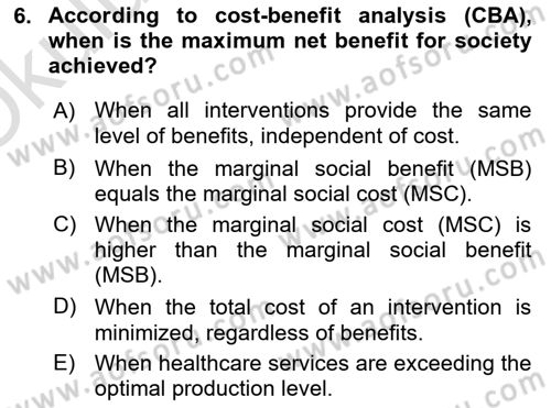 Health Economics Dersi 2024 - 2025 Yılı Yaz Okulu Sınav Soruları 6. Soru