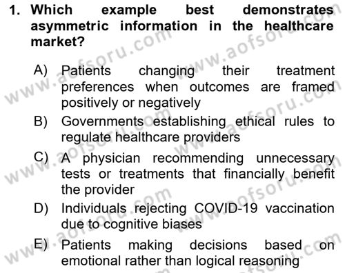 Health Economics Dersi 2025 - 2026 Yılı (Vize) Ara Sınav Soruları 1. Soru