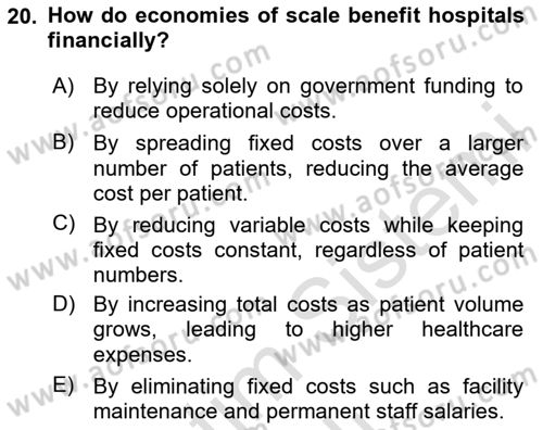 Health Economics Dersi 2025 - 2026 Yılı (Vize) Ara Sınav Soruları 20. Soru