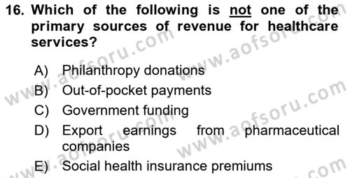 Health Economics Dersi 2025 - 2026 Yılı (Final) Dönem Sonu Sınav Soruları 16. Soru