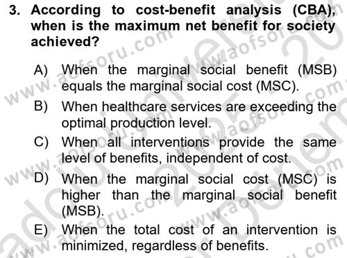 Health Economics Dersi 2025 - 2026 Yılı (Final) Dönem Sonu Sınav Soruları 3. Soru